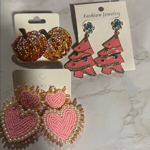 Festive Pumpkin and Christmas Tree Earrings Set